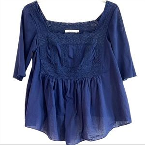 BAILEY 44 Navy Boho Style Tunic with Boat Neck Size M